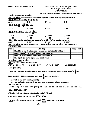Đề khảo sát chất lượng học kỳ II môn Toán Lớp 6 - Năm học 2014-2015 - Phòng GD và ĐT Giao Thủy